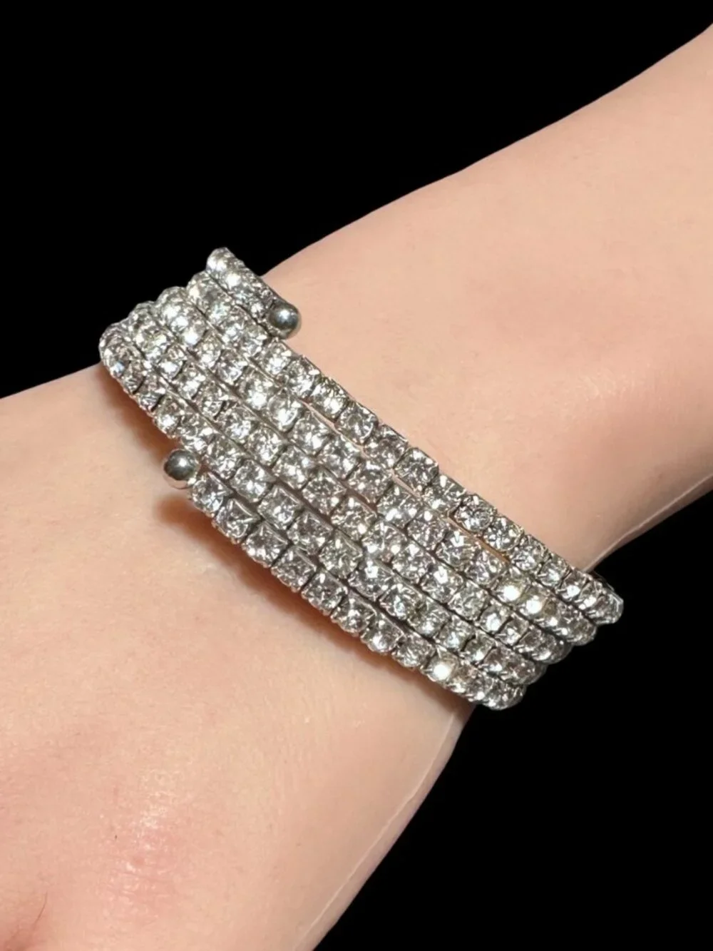 Wrap Bracelet Silver Tone Rhinestone Womens Costume Jewelry Lightweight NWOT